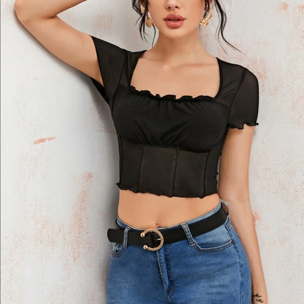 SHEIN Runched Bust Mesh Crop Top